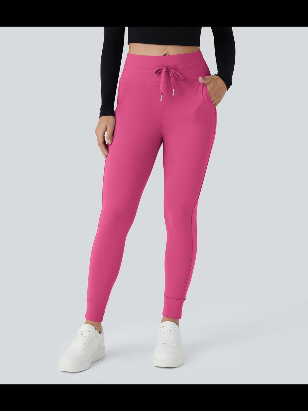 NEW HALARA Hot Pink High-Rise Drawstring Joggers Womens MEDIUM